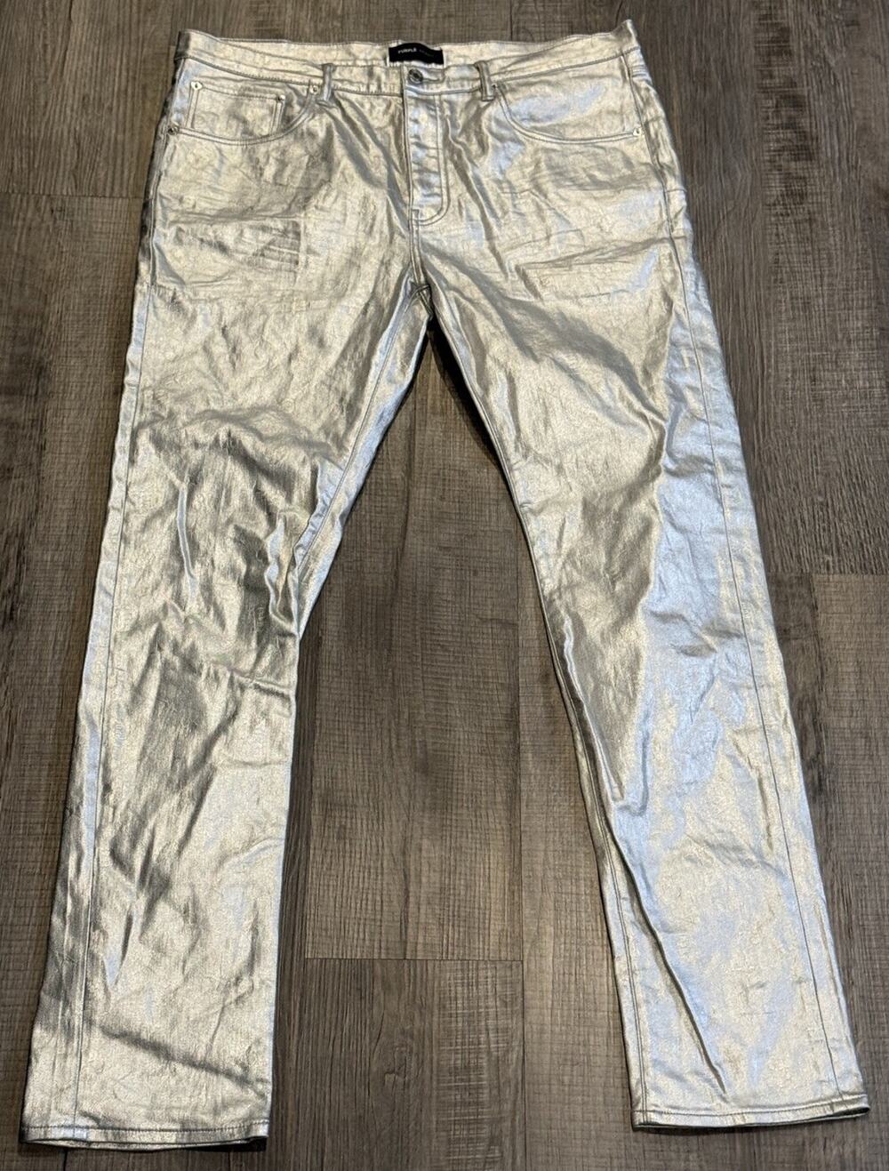 $320 PURPLE BRAND Jeans P001 Metallic Monogram Slim Fit (P001-MMGS124) 38x34.5